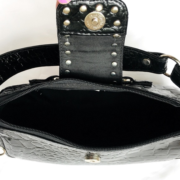 Black Aldo Spring rhinestone embellished faux lizard patent leather handbag - Picture 15 of 16
